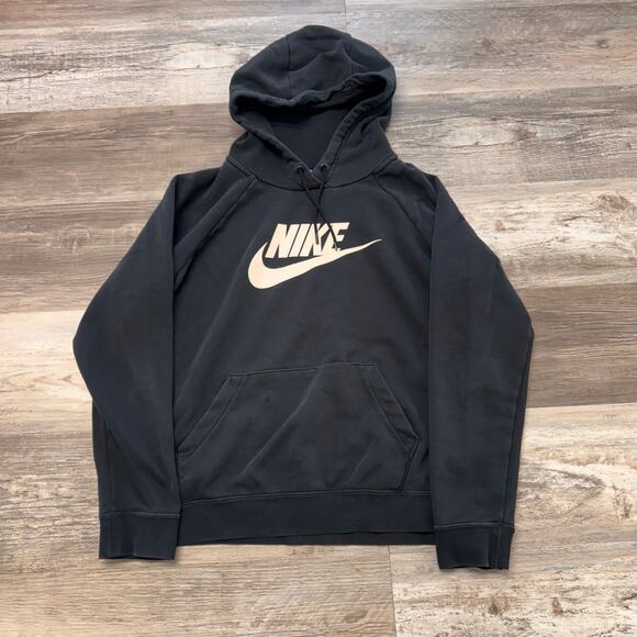 Nike Sportswear Essential Black White Womens L Spell Out Swoosh‎ Pullover Hoodie - Picture 1 of 8